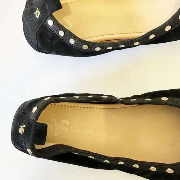 YOSI SAMRA Womens Size 7 Black Suede Gold Studded Foldable Ballet Flats - Picture 4 of 7
